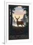 California - Deer and Sunrise-Lantern Press-Framed Art Print