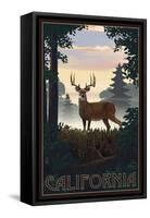California - Deer and Sunrise-Lantern Press-Framed Stretched Canvas