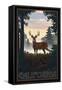 California - Deer and Sunrise-Lantern Press-Framed Stretched Canvas