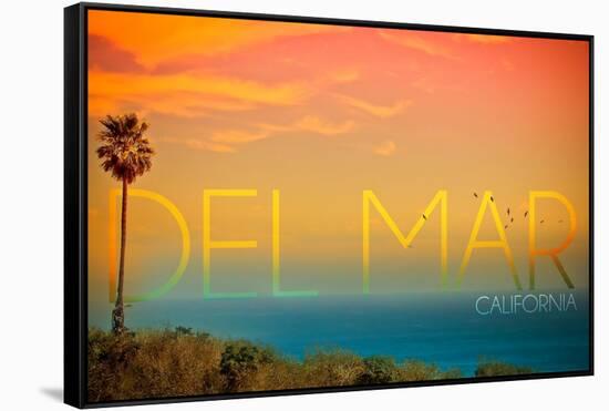 California Del Mar (#2) - Sunset and Birds-Lantern Press-Framed Stretched Canvas