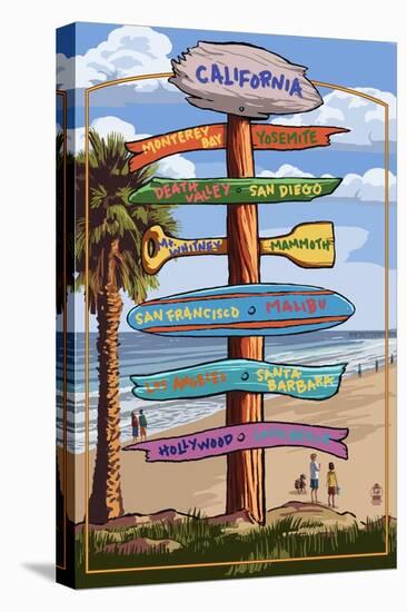 California - Destination Sign-Lantern Press-Stretched Canvas