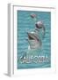California - Dolphins-Lantern Press-Framed Art Print