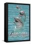 California - Dolphins-Lantern Press-Framed Stretched Canvas