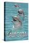 California - Dolphins-Lantern Press-Stretched Canvas