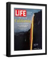 California, Embers Falling from Cliff at Yosemite at Dusk, October 19, 1962-Ralph Crane-Framed Photographic Print