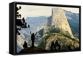 California, Excited Tourist at Yosemite National Park, Yosemite Falls, Half Dome-Bernard Friel-Framed Stretched Canvas