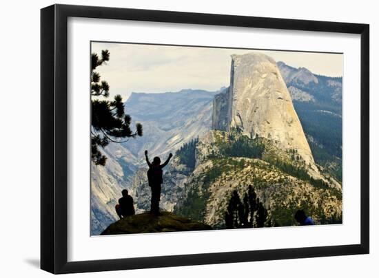 California, Excited Tourist at Yosemite National Park, Yosemite Falls, Half Dome-Bernard Friel-Framed Photographic Print