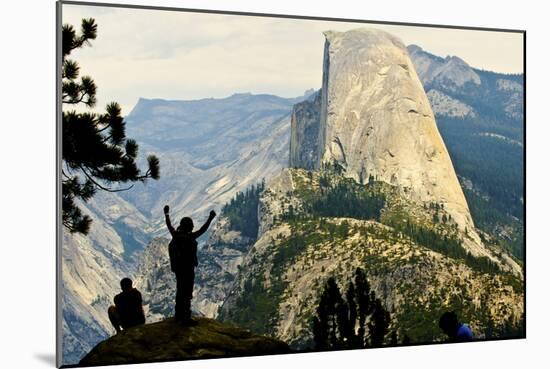 California, Excited Tourist at Yosemite National Park, Yosemite Falls, Half Dome-Bernard Friel-Mounted Photographic Print