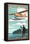 California - Float Plane and Fisherman-Lantern Press-Framed Stretched Canvas