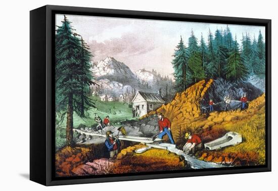 California: Gold Mining-Currier & Ives-Framed Stretched Canvas
