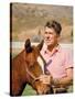 California Governor Candidate Ronald Reagan Petting Horse at Home on Ranch-Bill Ray-Stretched Canvas