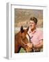 California Governor Candidate Ronald Reagan Petting Horse at Home on Ranch-Bill Ray-Framed Photographic Print