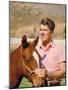 California Governor Candidate Ronald Reagan Petting Horse at Home on Ranch-Bill Ray-Mounted Photographic Print