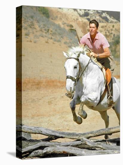California Governor Candidate Ronald Reagan Riding Horse at Home on Ranch-Bill Ray-Stretched Canvas