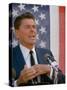 California Gubernatorial Candidate Ronald Reagan Speaking in Front of American Flag Backdrop-Bill Ray-Stretched Canvas