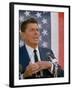 California Gubernatorial Candidate Ronald Reagan Speaking in Front of American Flag Backdrop-Bill Ray-Framed Photographic Print