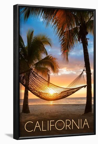 California - Hammock and Sunset-Lantern Press-Framed Art Print