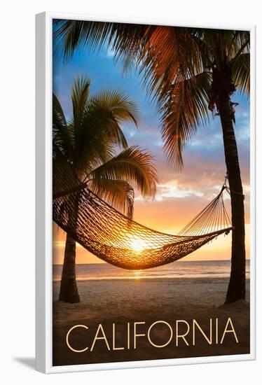 California - Hammock and Sunset-Lantern Press-Framed Art Print