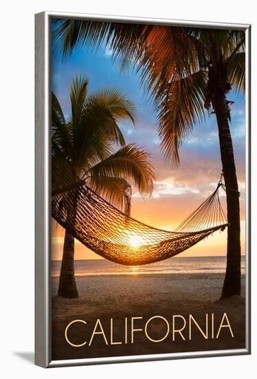 California - Hammock and Sunset-Lantern Press-Framed Art Print