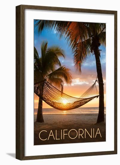 California - Hammock and Sunset-Lantern Press-Framed Art Print