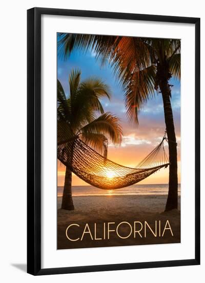 California - Hammock and Sunset-Lantern Press-Framed Art Print