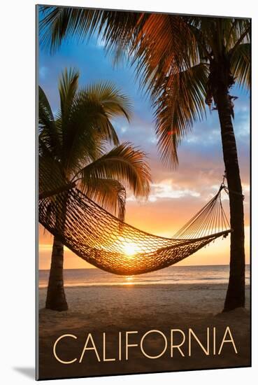 California - Hammock and Sunset-Lantern Press-Mounted Art Print