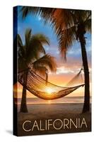 California - Hammock and Sunset-Lantern Press-Stretched Canvas