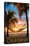 California - Hammock and Sunset-Lantern Press-Stretched Canvas