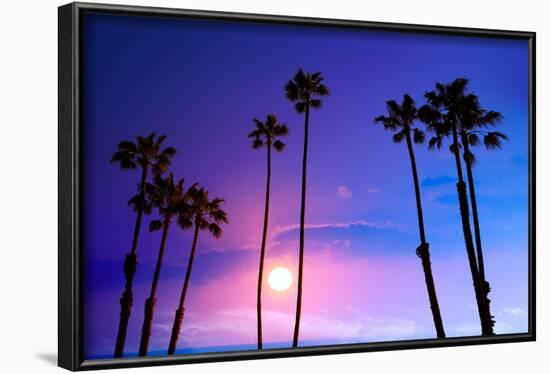 California High Palm Trees Purple Sunset Sky Silhouette Background USA-holbox-Framed Photographic Print