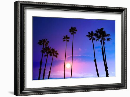 California High Palm Trees Purple Sunset Sky Silhouette Background USA-holbox-Framed Photographic Print