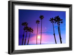 California High Palm Trees Purple Sunset Sky Silhouette Background USA-holbox-Framed Photographic Print