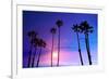 California High Palm Trees Purple Sunset Sky Silhouette Background USA-holbox-Framed Photographic Print