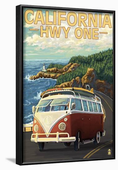 California Highway One Coast Vw Van-null-Framed Poster