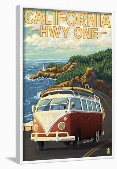 California Highway One Coast Vw Van-null-Framed Poster