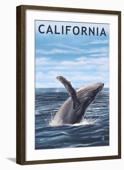 California - Humpback Whale-Lantern Press-Framed Art Print