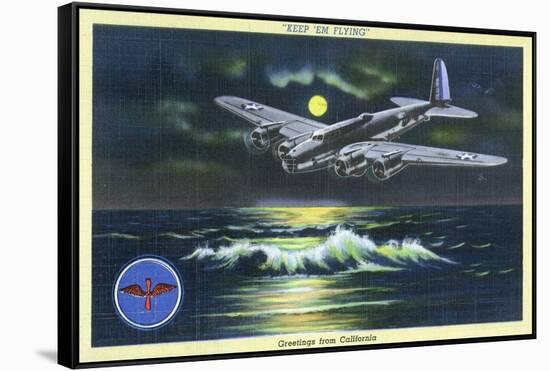 California - Keep 'em Flying, WWII Aviation Promotion-Lantern Press-Framed Stretched Canvas