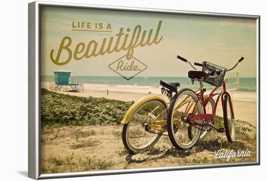 California - Life is a Beautiful Ride - Beach Cruisers-Lantern Press-Framed Art Print