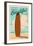 California - Life is a Beautiful Ride - Surfboard - Letterpress-Lantern Press-Framed Art Print