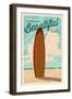 California - Life is a Beautiful Ride - Surfboard - Letterpress-Lantern Press-Framed Art Print