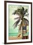 California - Lifeguard Shack and Palm-Lantern Press-Framed Art Print