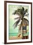 California - Lifeguard Shack and Palm-Lantern Press-Framed Art Print