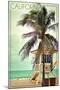 California - Lifeguard Shack and Palm-Lantern Press-Mounted Art Print