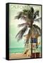 California - Lifeguard Shack and Palm-Lantern Press-Framed Stretched Canvas