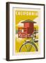 California - Lifeguard Tower Woodblock-Lantern Press-Framed Art Print