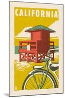 California - Lifeguard Tower Woodblock-Lantern Press-Mounted Art Print