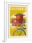 California - Lifeguard Tower Woodblock-Lantern Press-Framed Art Print