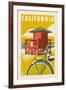 California - Lifeguard Tower Woodblock-Lantern Press-Framed Art Print