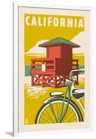 California - Lifeguard Tower Woodblock-Lantern Press-Framed Art Print