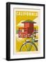 California - Lifeguard Tower Woodblock-Lantern Press-Framed Art Print