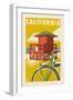 California - Lifeguard Tower Woodblock-Lantern Press-Framed Art Print